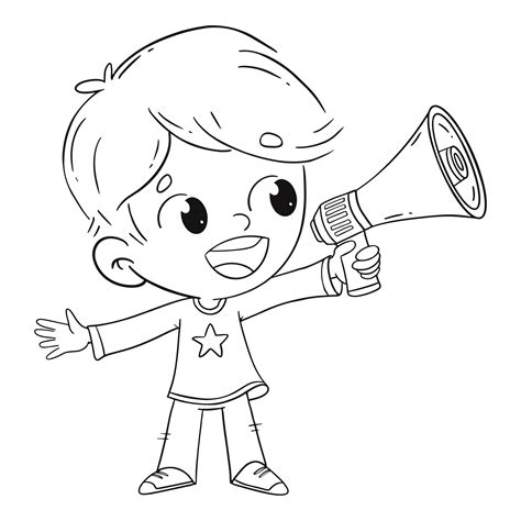 Boy Speaking With A Megaphone Coloring Page Illustrations From