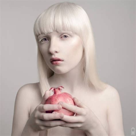 Nastya Zhidkova Holding A Pomegranate Albino Model Pale Beauty Albinism