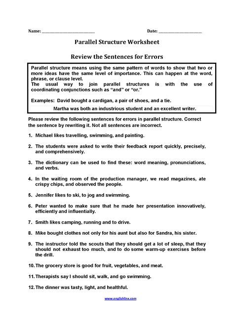 Try to remember, you always have to care for your child with amazing care, compassion and affection to be able to help. Englishlinx.com | Parallel Structure Worksheets