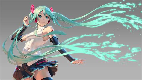 Wallpaper Vocaloid Hatsune Miku Green Hair Twintails Anime Girls Thigh Highs 1920x1080