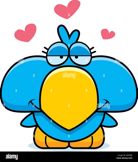 A Cartoon Illustration Of A Little Blue Bird With An In Love Expression Stock Vector Image And Art