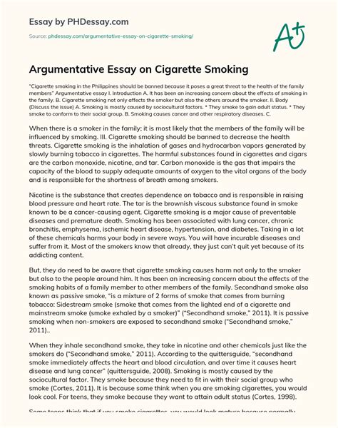 Argumentative Essay On Cigarette Smoking Example