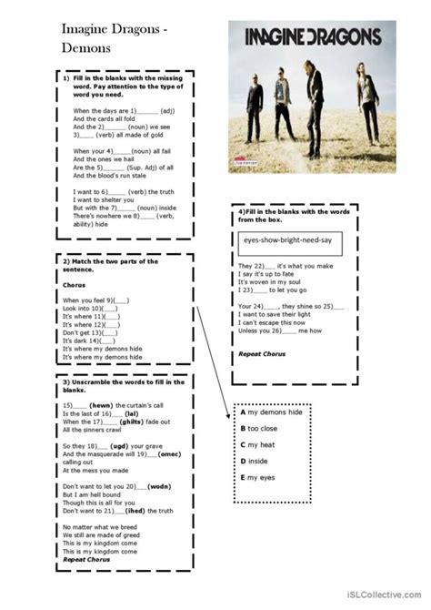 Demons Imagine Dragons English Esl Worksheets Pdf And Doc