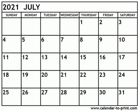 June And July 2021 Calendar Calendar Template Printable