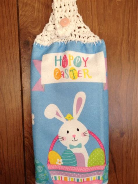 Towel Topper Of Happy Easter Bunny Hanging Kitchen Dish Towel Etsy