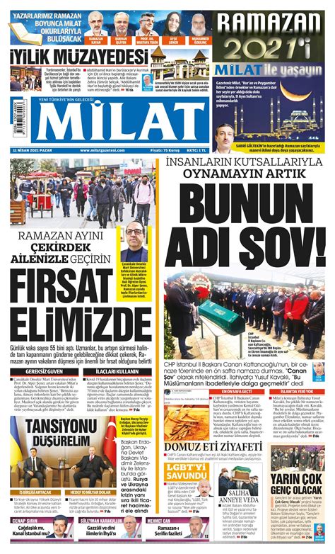 Milat Gazetesi 11 Nisan 2021 Pazar Günü Manşeti