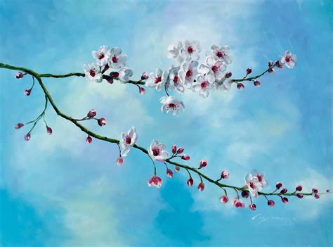36x48 Original Oil On Canvas Painting Of A Cherry Blossom 249