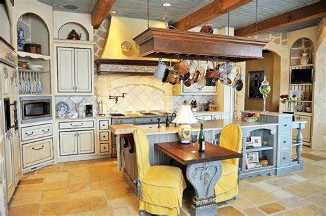 Country French Kitchen Design In Classic Colors Yellow Blue And Terra