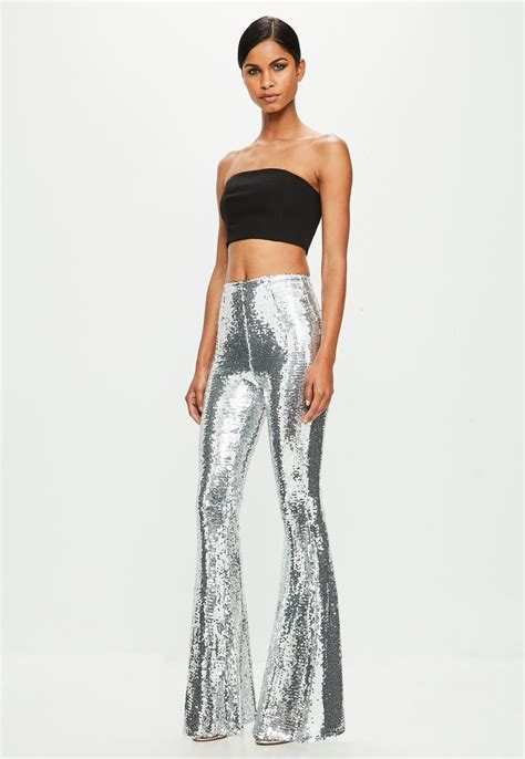 Missguided Peace Love Silver Sequin Trousers Daily Fashion Outfits