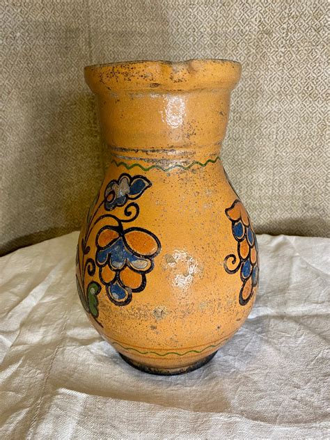 Primitive Clay Pottery Vintage Jug Rustic Pot Farmhouse Decor Etsy