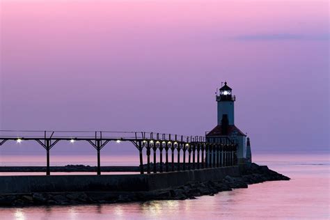 Michigan City Light At Twilight Lake Michigan Lighthouses State Of