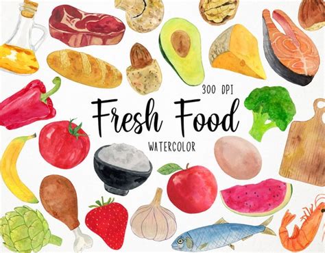 Watercolor Fresh Food Clipart Organic Food Clipart Healthy Etsy