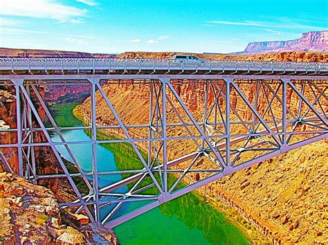 Navajo Bridge Over Colorado River Near Lees Ferry In Glen Canyon