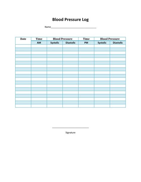 Blood Pressure Chart Free Printable