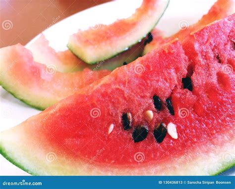 Fresh Sliced Watermelon In Plate Stock Image Image Of Fruit Healthy