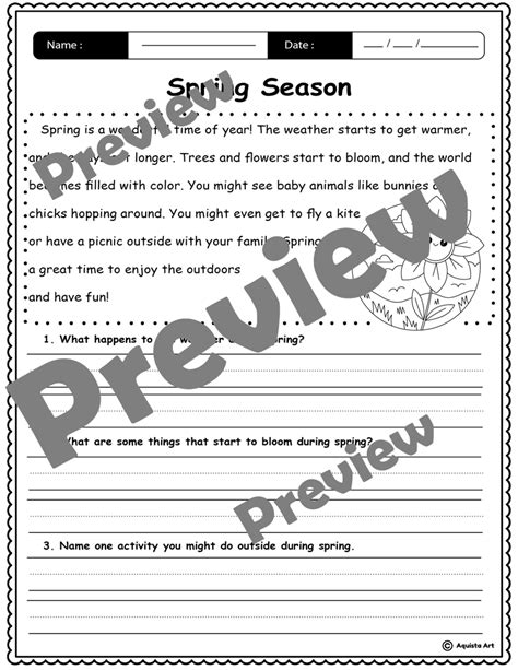 Spring Reading Comprehension Worksheets Made By Teachers
