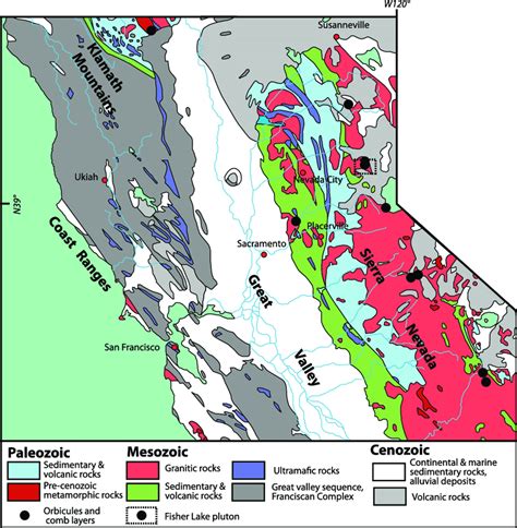 Simplified Geological Map Of The Sierra Nevada Modified From Parrish