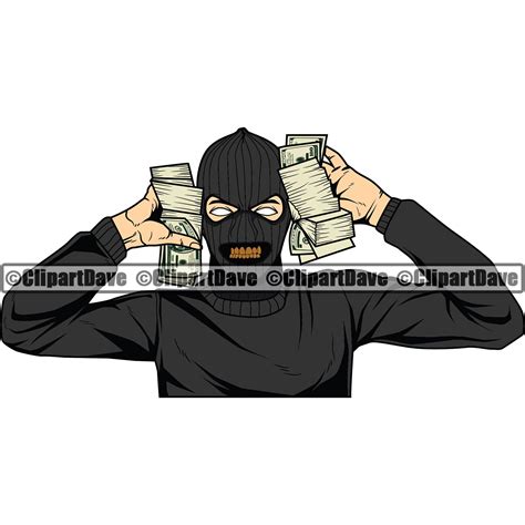 gangster ski mask gold teeth holding money stack svg design etsy