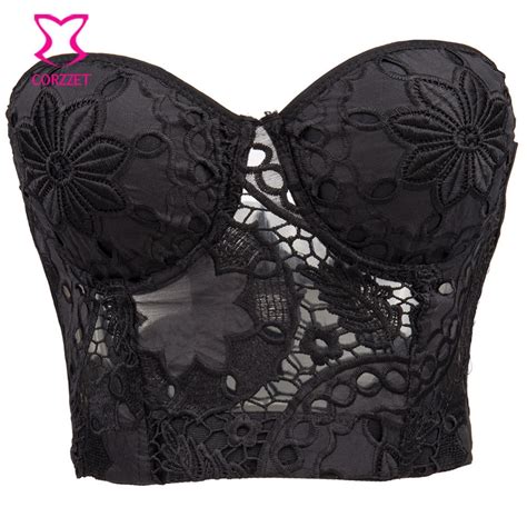 Black Gothic Hollow Out Embroidery Floral Lace Bralette Push Up Bras For Women Brassiere Sexy