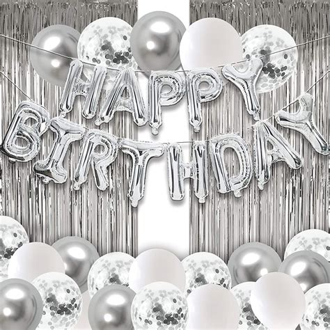 Silver Birthday Party Decoration 40pcs White Silver