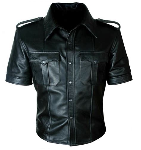 men s real genuine leather police uniform shirt sexy short sleeve leather shirt2 in 2022 mens