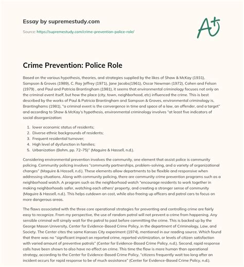 Crime Prevention Police Role Free Essay Example 651 Words