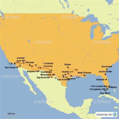 Karten und karte von usa. StepMap - USA Südstaaten Übersicht - Landkarte für USA