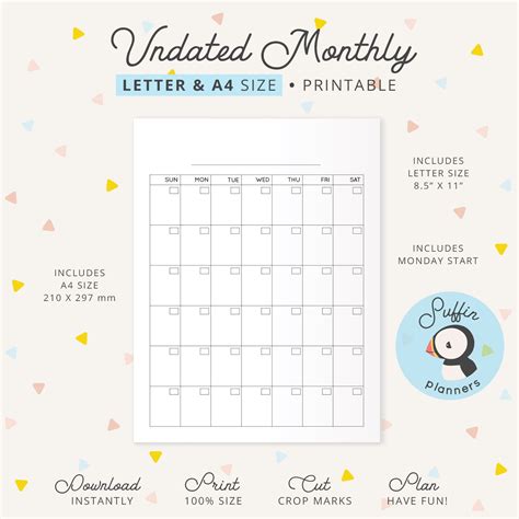 Undated Monthly Calendar Binder Printable A4 And Letter Etsy Calendar
