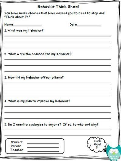 Behavior Reflection Sheet On Pinterest Classroom Behavior Behavior