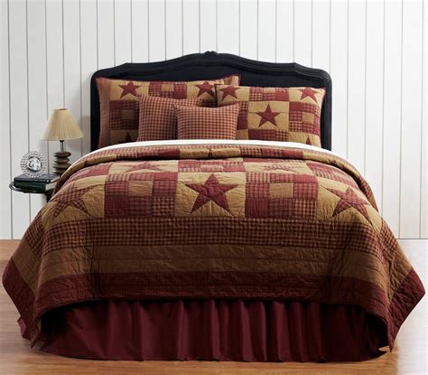 Ninepatch Star Burgundy Queen Quilt 6 Piece Set King Quilt Bedding