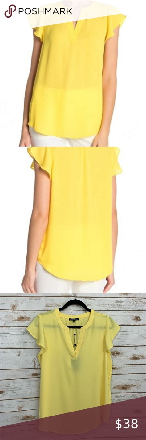 adrianna papell yellow flutter sleeve blouse nwt career blouses flutter sleeve sleeve blouse