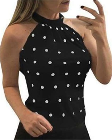 Polkadot Print Halter Sleeveless Top Online Discover Hottest Trend Fashion At