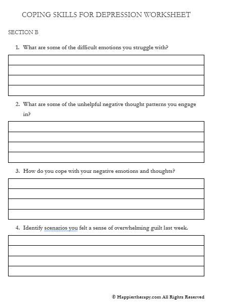 Coping Skills For Depression Worksheet Happiertherapy Worksheets