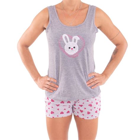 Pijama Feminino Para O Verão Bordado Victory Rosa