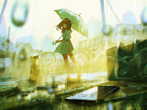 1600x1200 Anime Girl With Umbrella In Rain 1600x1200 Resolution Hd 4k Wallpapers Images