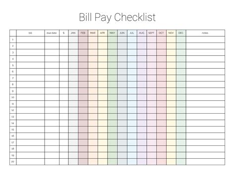 Free Printable Bill Payment List