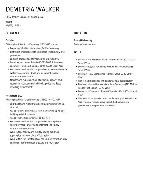 School Secretary Resume Samples Velvet Jobs