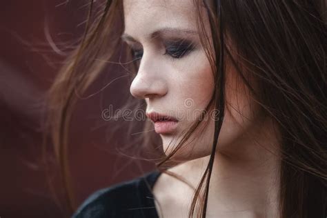 Portrait Of Fashion Model Girl On The Industrial Background Stock