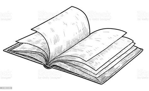 Open Book Illustration Drawing Engraving Ink Line Art Vector Stock