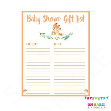 Below is our printable baby shower gift tracker sheet. Baby Shower Gift List, Fox Baby Shower, Gift List, Fox and Bunny, Baby Shower Printables, Baby ...