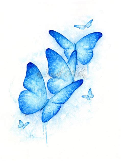 Blue Butterfly Print Butterflies Print Watercolor Butterfly Painting