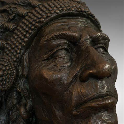 Large Vintage Native American Chief Bust Bronze Sculpture Sioux
