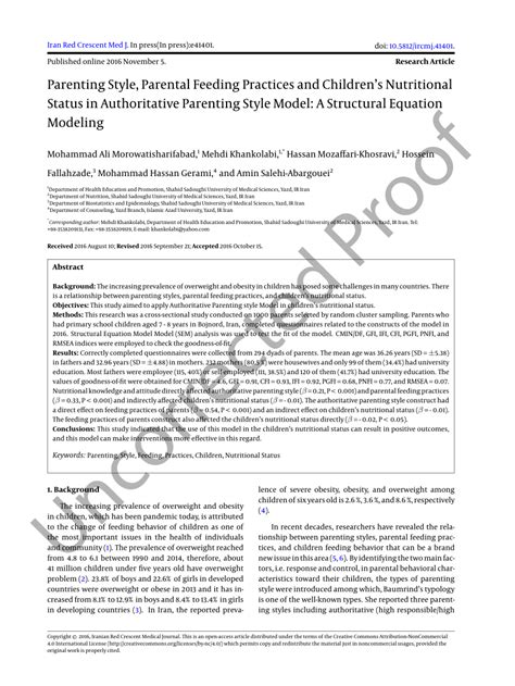 (PDF) Parenting Style, Parental Feeding Practices and ...