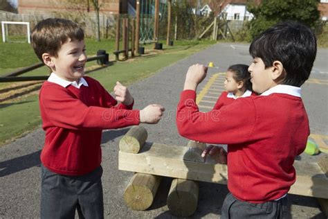 Two Boys Fighting In School Playground Stock Photo Image Of School