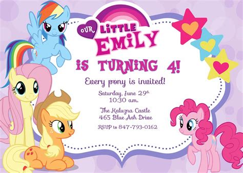 My Little Pony Mlp Birthday Invitation Party Invite Pony