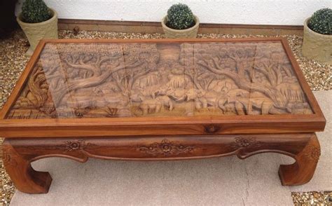 Here's a few things you need to know about our custom glass table tops: Solid Wood Hand Carved Elephant Scene Coffee Table With ...