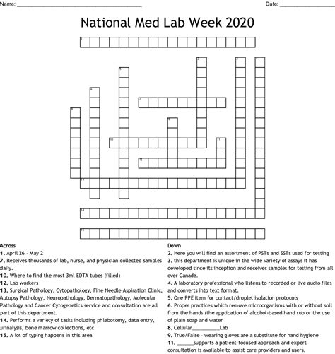 National Med Lab Week 2020 Crossword Wordmint