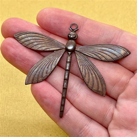 Large Antique Dragonfly Pendant Hand Antiqued Brass Dragonfly