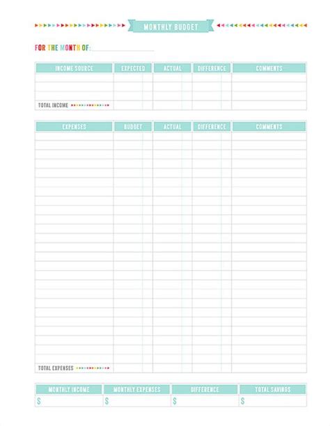monthly budget printable  planner page instant