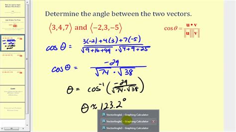 Determining The Angle Between Two Vectors Youtube